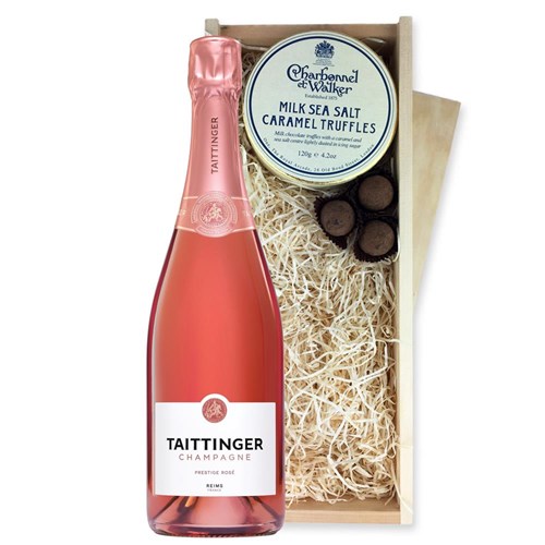 Taittinger Rose Champagne 75cl And Milk Sea Salt Charbonnel Chocolates Box